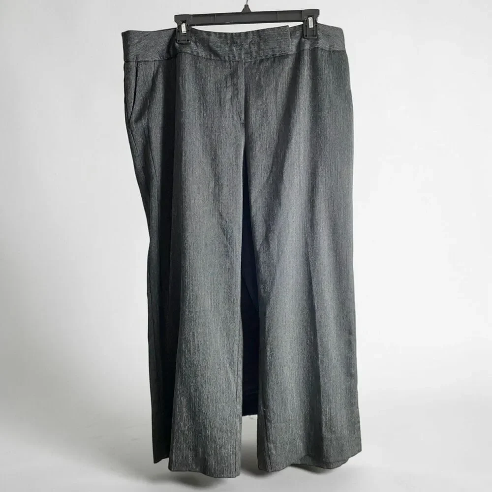 Dressbarn Women 18W Charcoal Grey Crosshatch Dress Slacks Wide Leg Trousers Work